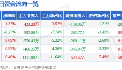股票行情快报:三江购物(601116)8月25日主力资金净买入433.28万元