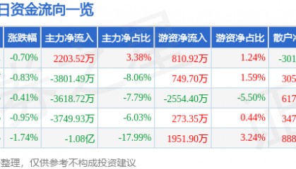 股票行情快报：中油资本（000617）6月11日主力资金净买入2203.52万元