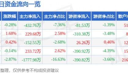 股票行情快报：金陵饭店（601007）5月28日主力资金净卖出432.76万元