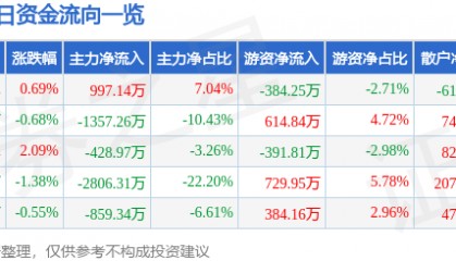 股票行情快报：新华传媒（600825）8月13日主力资金净买入997.14万元