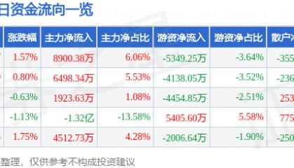股票行情快报：中国软件（600536）9月22日主力资金净买入8900.38万元