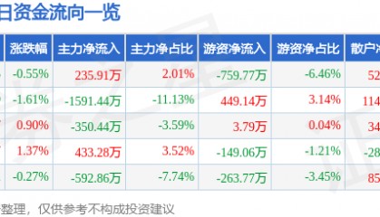 股票行情快报:三江购物(601116)8月28日主力资金净买入235.91万元
