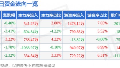 股票行情快报：奥翔药业（603229）5月28日主力资金净买入541.25万元