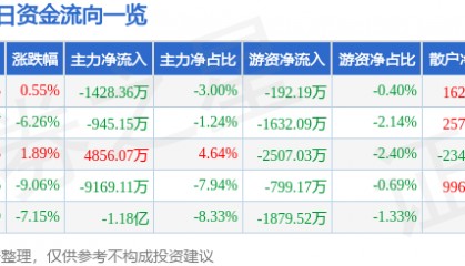 股票行情快报:三江购物(601116)9月22日主力资金净卖出1428.36万元