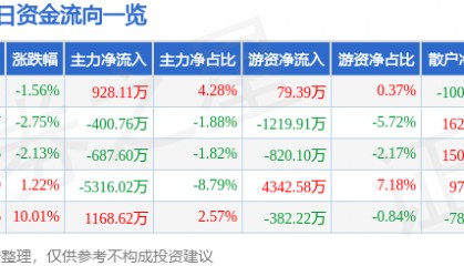 股票行情快报：奥康国际（603001）5月29日主力资金净买入928.11万元